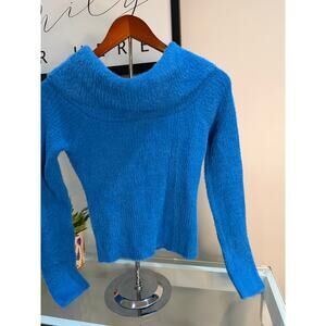 Pink Rose Bright Blue Off-the-Shoulder Soft Sweater – Size M